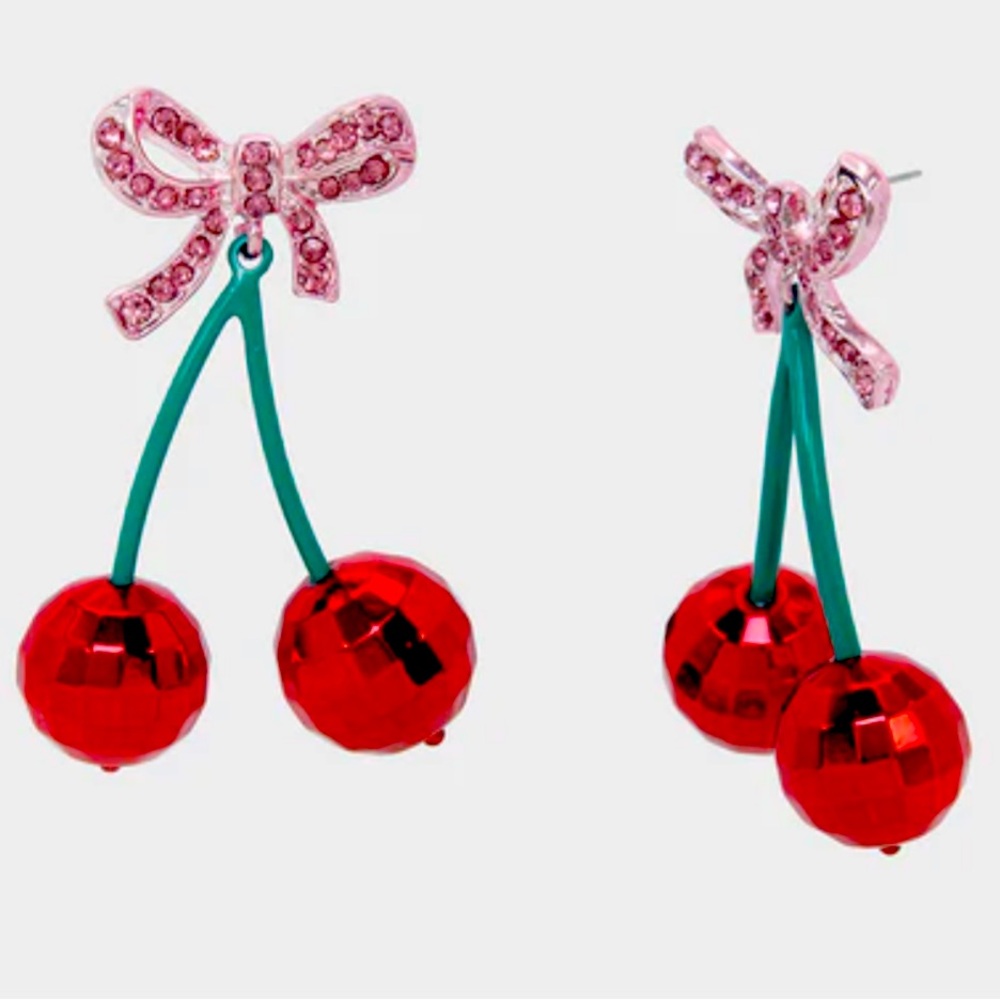 New Betsey Johnson THINK PINK CHERRY DROP EARRINGS MULTI